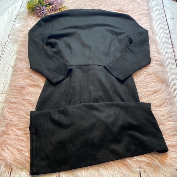 J. McLaughlin Faux Suede Faux Wrap Black Mini Dress - Picture 12 of 12